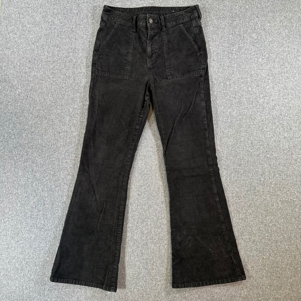 American Eagle Pants Womens 10 Flare Black Corduroy Stretch High Rise